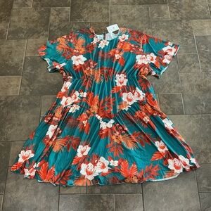 🔥3/$42 w FREE SHIPPING🔥 Floral ladies Dress in Teal and Orange